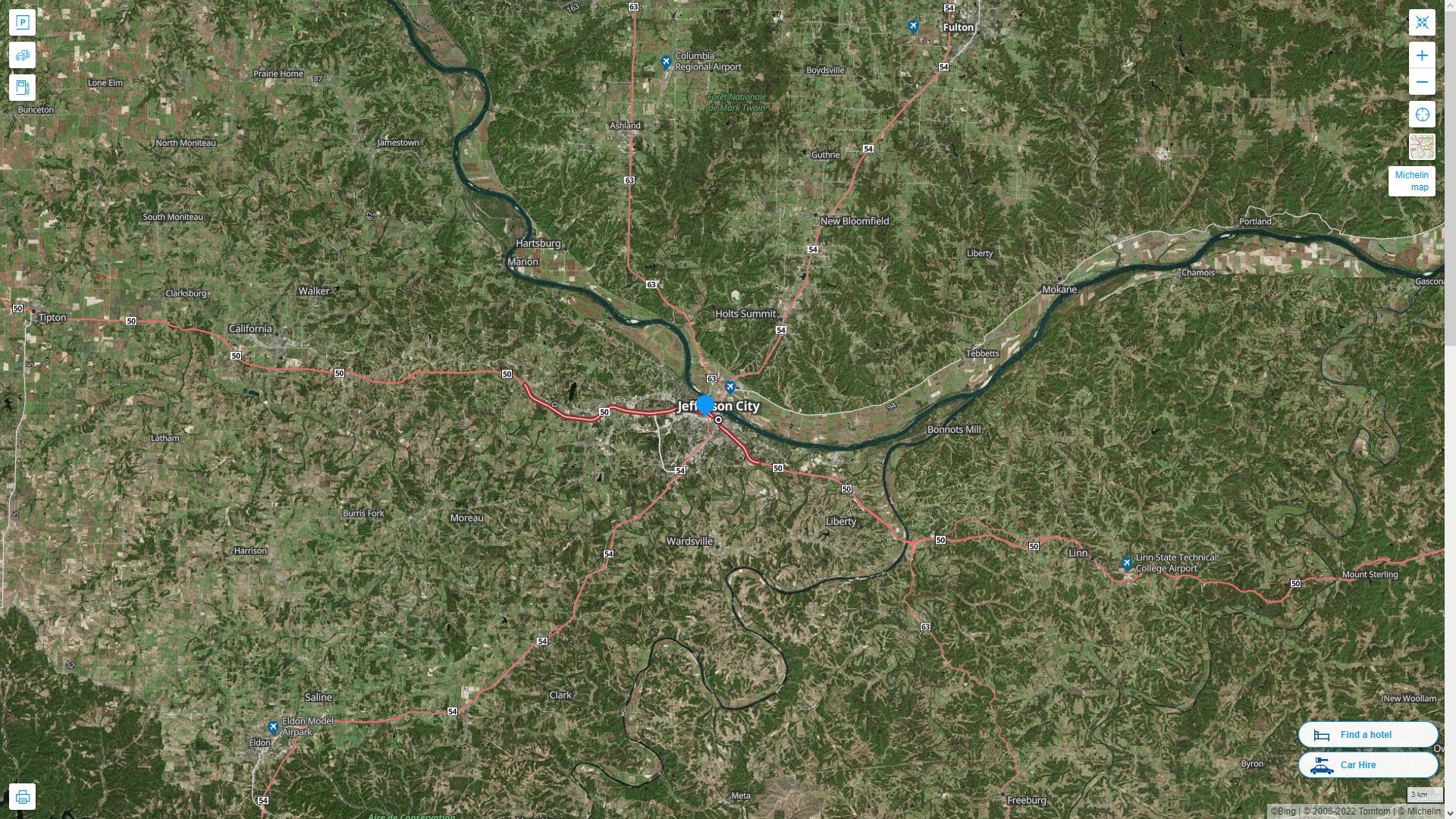 Jefferson City Missouri Highway and Road Map with Satellite View